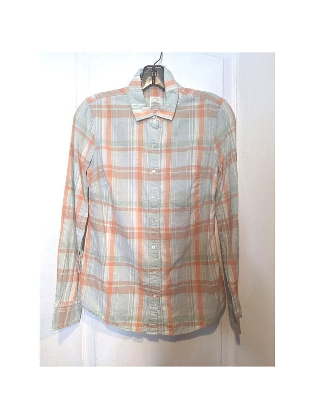 J. Crew | The Perfect Shirt in Mint/Coral Plaid